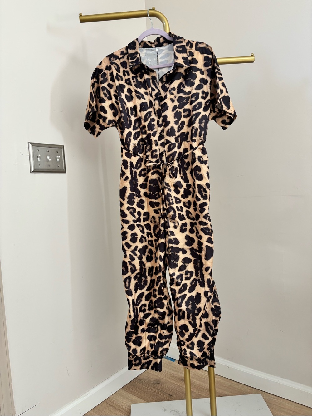 Leopard Print Short-Sleeve women One-Piece - Tan/Black